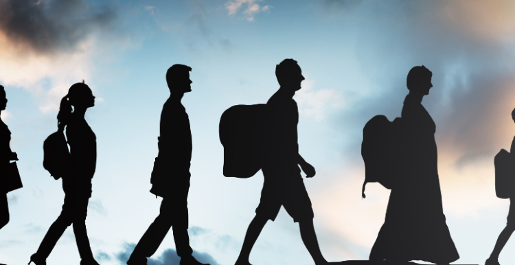 silhouette of people walking 