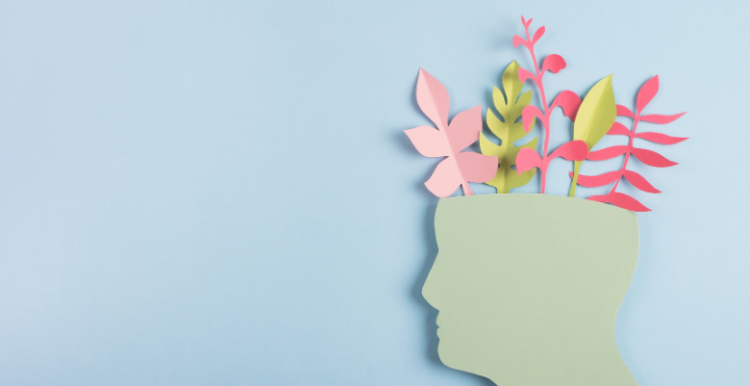 A picture of a cut out of the mind with flowers coming out of it to represent a healthy mind. 
