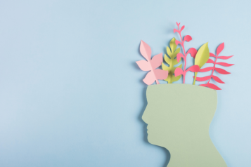 A picture of a cut out of the mind with flowers coming out of it to represent a healthy mind. 